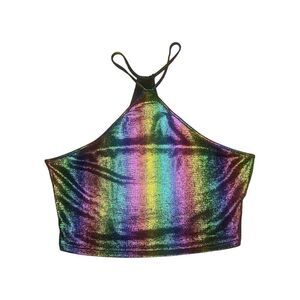 Bear Dance Women’s Large Rainbow Shimmer Crop Halter Top Pride Festival Clubwear